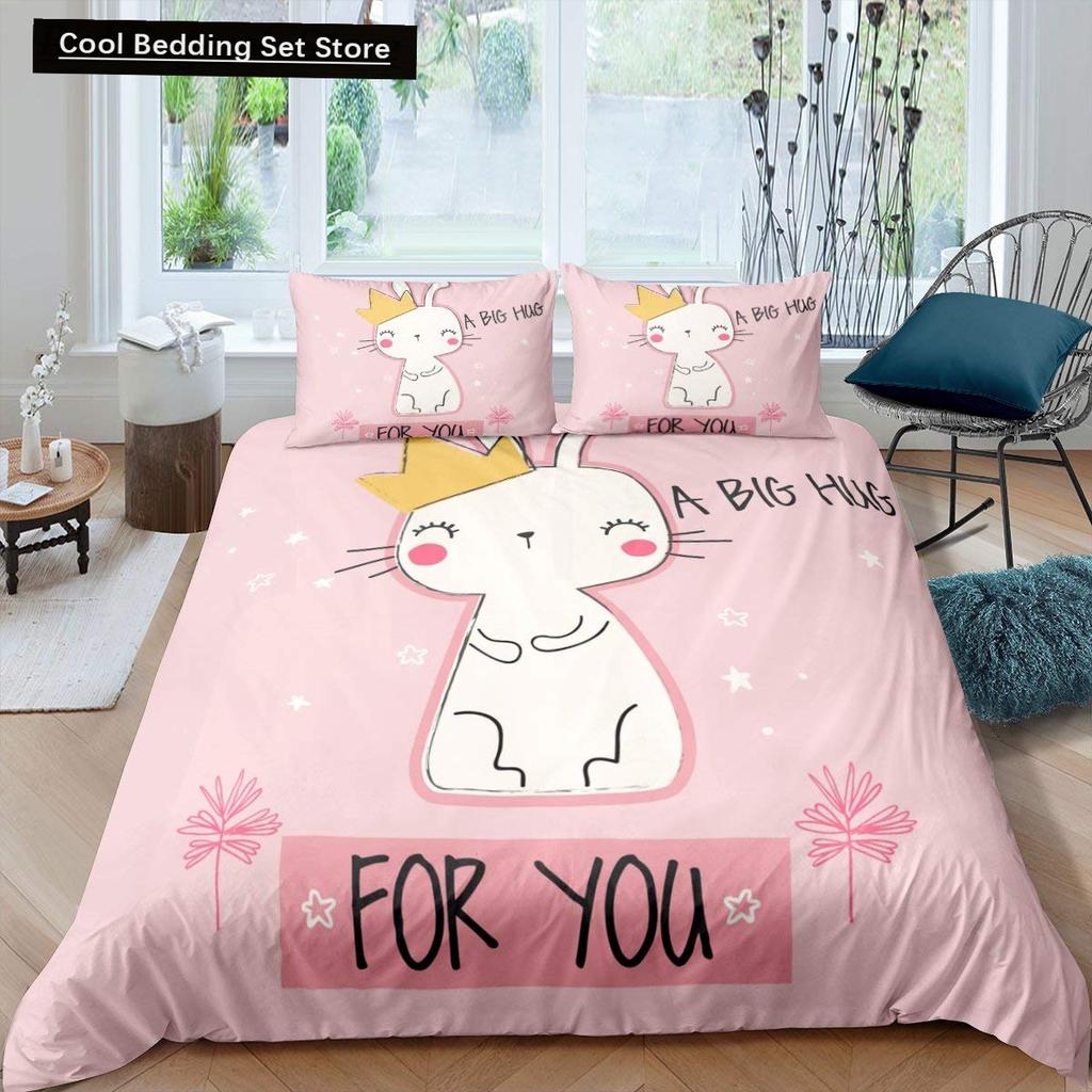 Kids Cartoon Rabbit Carrot King Queen Duvet Cover Boys Girls Cute Bunny Bedding Set Animal Quilt Cover Polyester Comforter Cover