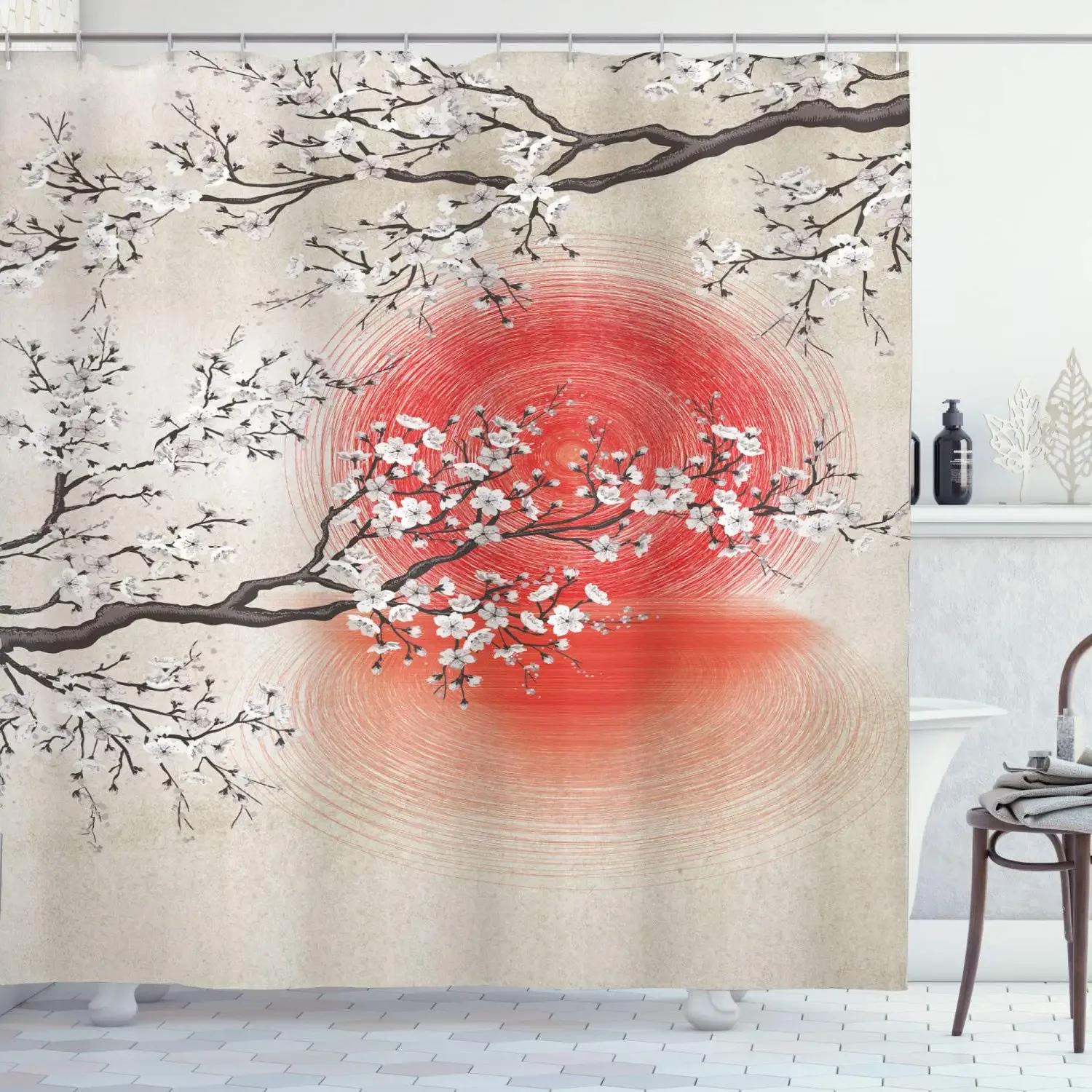 

Charming Oriental Blossom Shower Curtain Set - Vibrant Cherry Blossom Designs for Elegant Bathroom Décor, Waterproof & Easy Ca 90x180cm