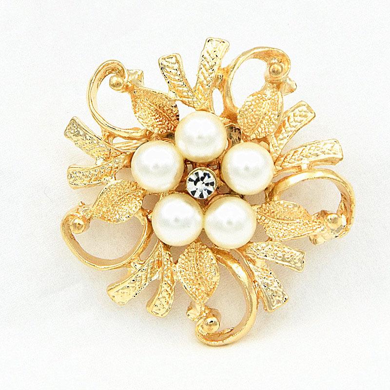 Korean Style Pearl Crystal Flower Brooch - Elegant Women's Corsage Pin Accessories