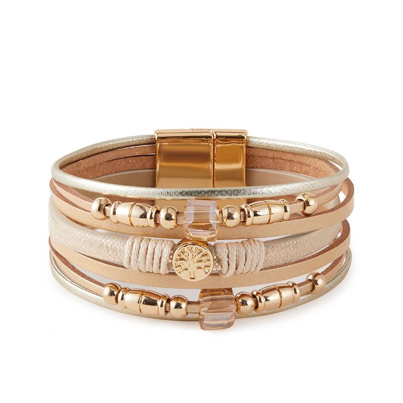 Brățară din piele cu mărgele pentru femei, lanț gros, multistrat, înfășurat, brățări late, accesorii de bijuterii pentru petrecere