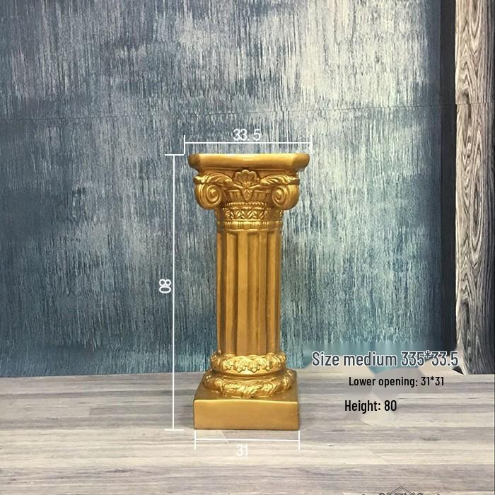 Wedding Gold Roman Column Flower Stand – European Stripe Trophy Fiberglass Décor