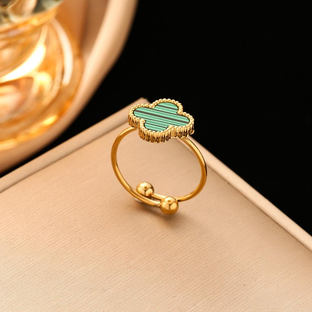 

Высококачественное кольцо из титановой стали 18 карат с четырьмя листами клевера, женское регулируемое кольцо на палец, открывающееся на сотню модных колец