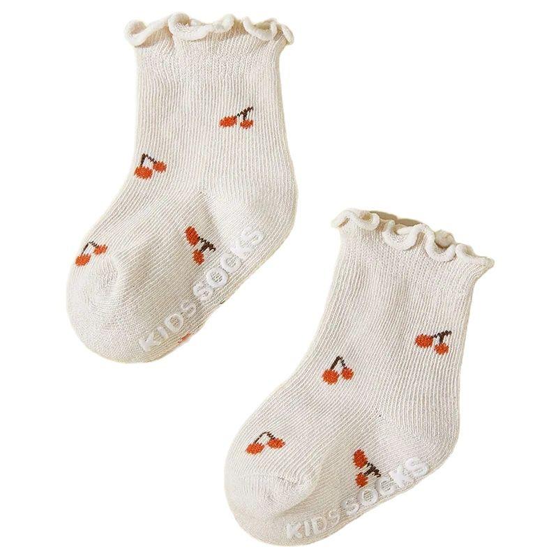 5 Pairs a Lot Flower Baby Socks Cute Cherry Printed Kids Girls Floor Socks Toddler Anti Slip Adhesive Socks