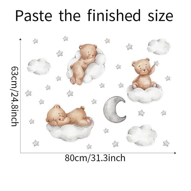 Cute Cartoon Bear Bunny Star Moon Wall Stickers for Kids Rooms Baby Room Wall Decor Wallpaper Girls Boys Bedroom Nursery Sticker