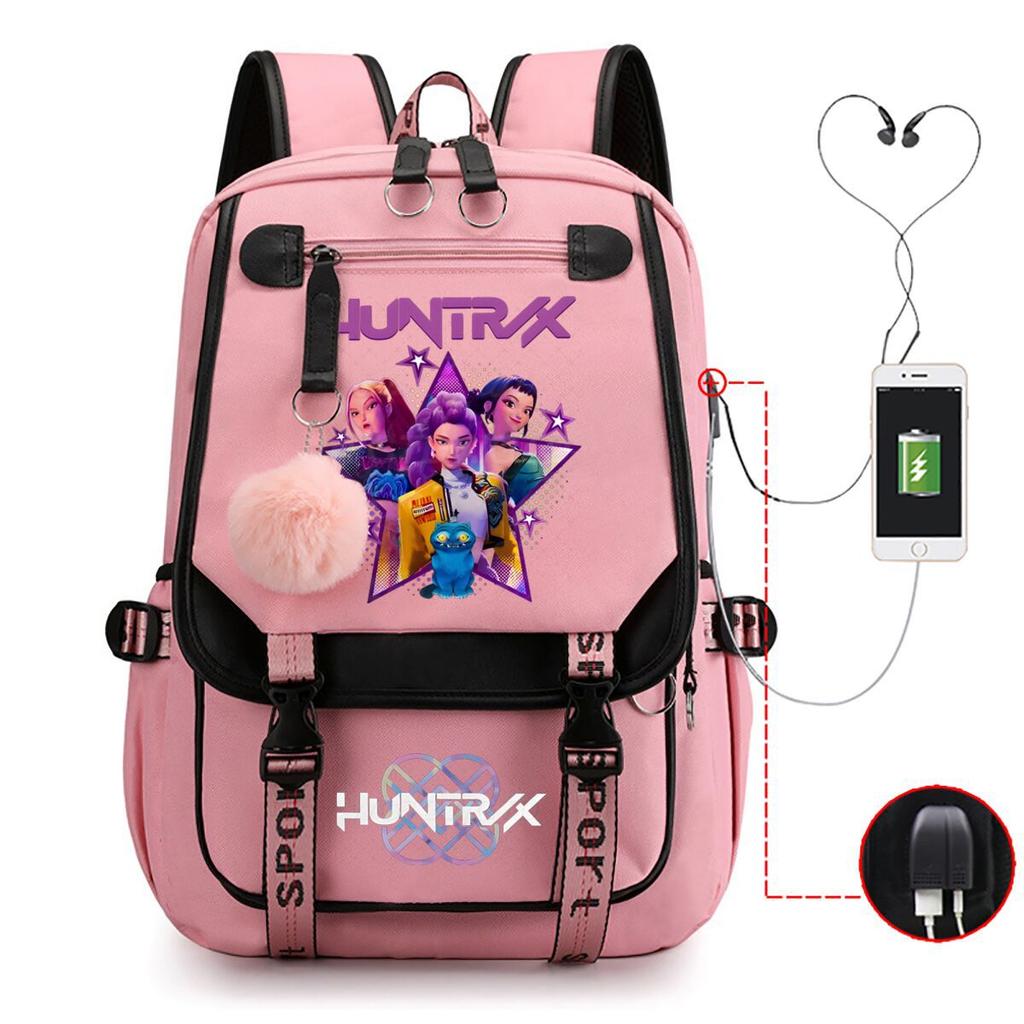Animation Cartoon Printing Contrasting Color Neutral Usb Backpack Large Capacity Korean Version Of Student Schoolbag