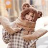 Hat Scarf Gloves One Female Winter Baby Cute Bear Three Sets Of Warm Plush Siamese Hat