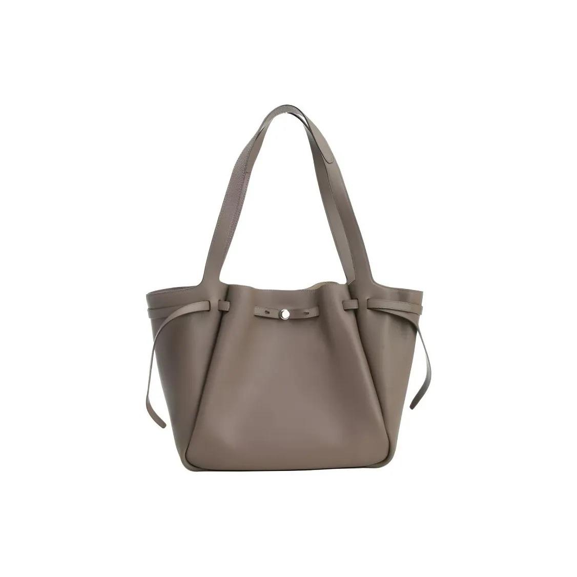 

TORY BURCH Romy Logo Patchwork Design Pebble Grain Leather Tote Shoulder Bag Large Women s Light Brown Basic Set (Bag+Dust Bag)