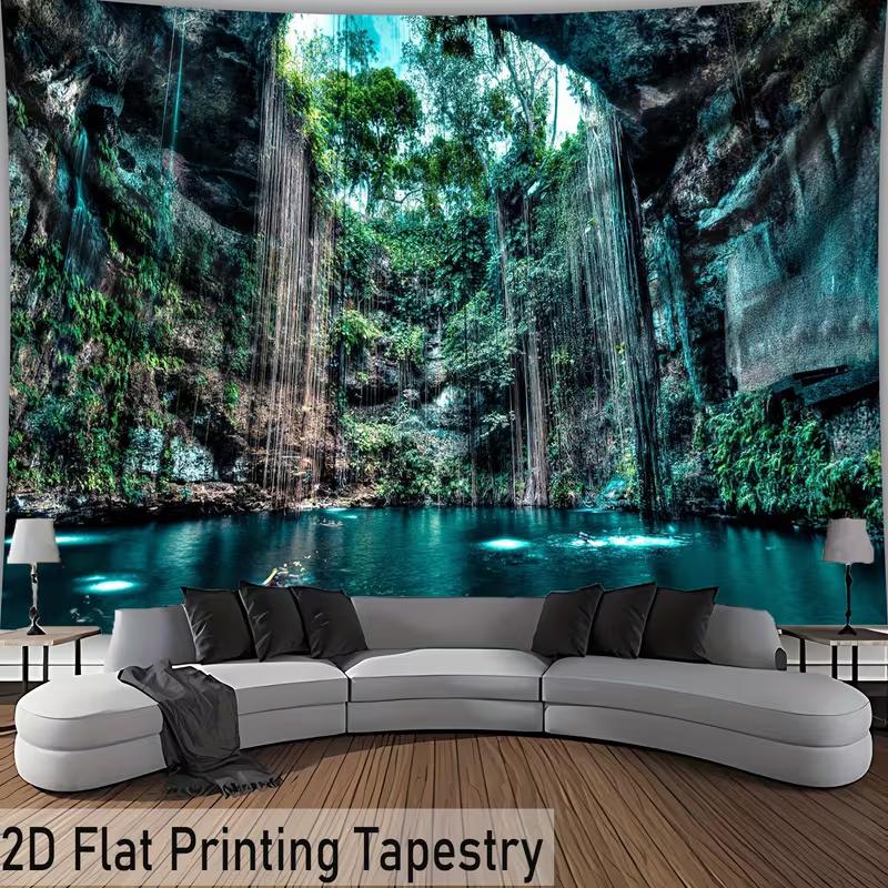

2D Jungle Cenote Waterfall Tapestry for Nature Themed Aesthetic Room Decor 47.2x31.5inch/120*80cm