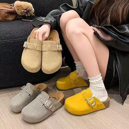 Yellow retro half slippers women's autumn new casual outer wear one-pedal lazy bag head slippers
