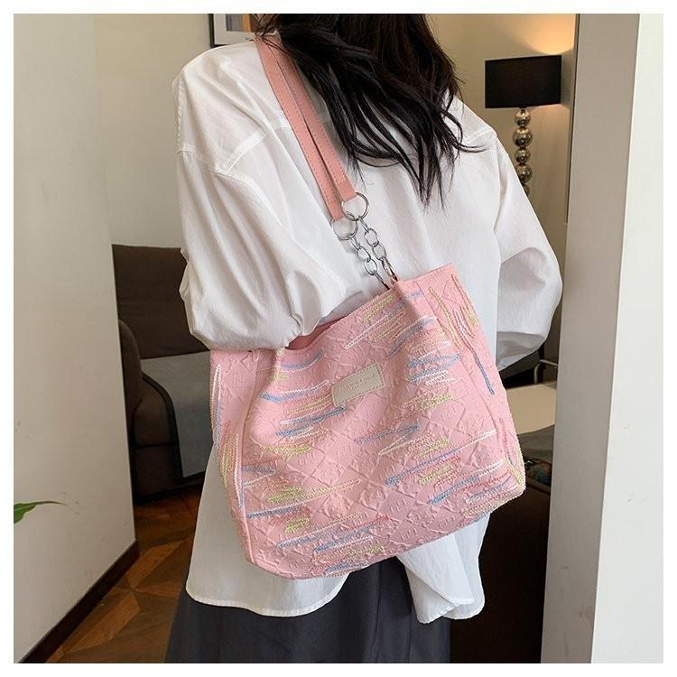 

Large Capacity Tote Bag For Women In Stylish Summer Colors With Striped Design For Casual Commuting рожевий