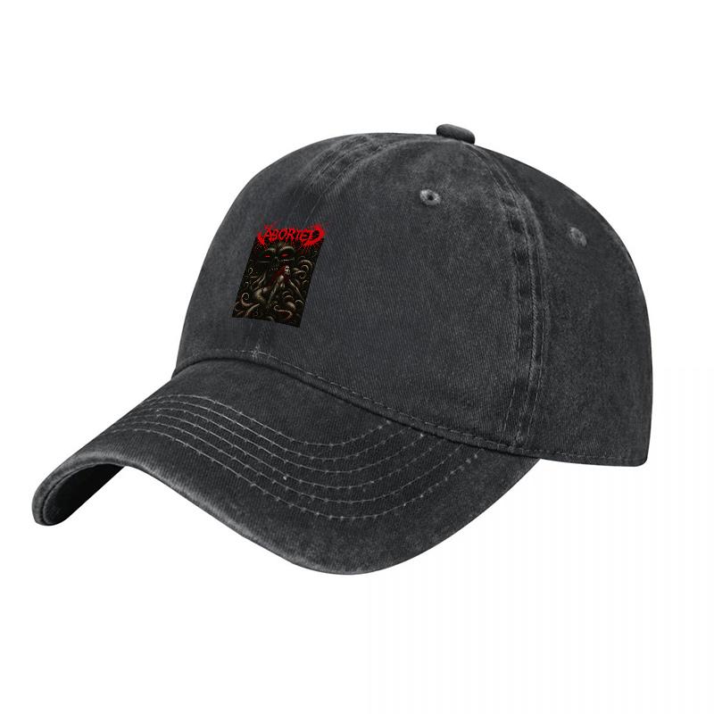 Cursed Brand Vintage Washed Canvas Baseball Cap with Embroidered Octopus Design Dark Gray Adjustable Fit Streetwear Style Hat