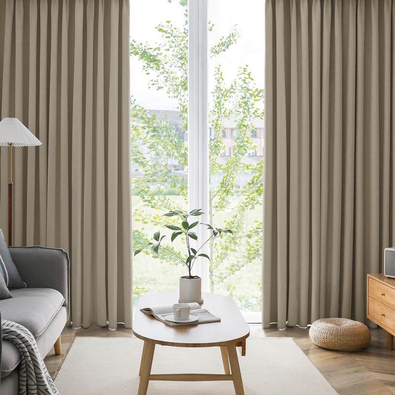 AIFY Set of Premium Small Window UV Shape Memory Day and Night Machine Washable 100cm Wide X 80cm Camel Curtains, 2, Grade, Drapes, Protection,
