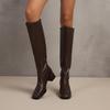 Cizme de damă versatile, la modă, cu vârf ascuțit, toc plat, fără șireturi, culoare solidă, casual, până la jumătatea gambei, pentru călărie, înalte pe gambă