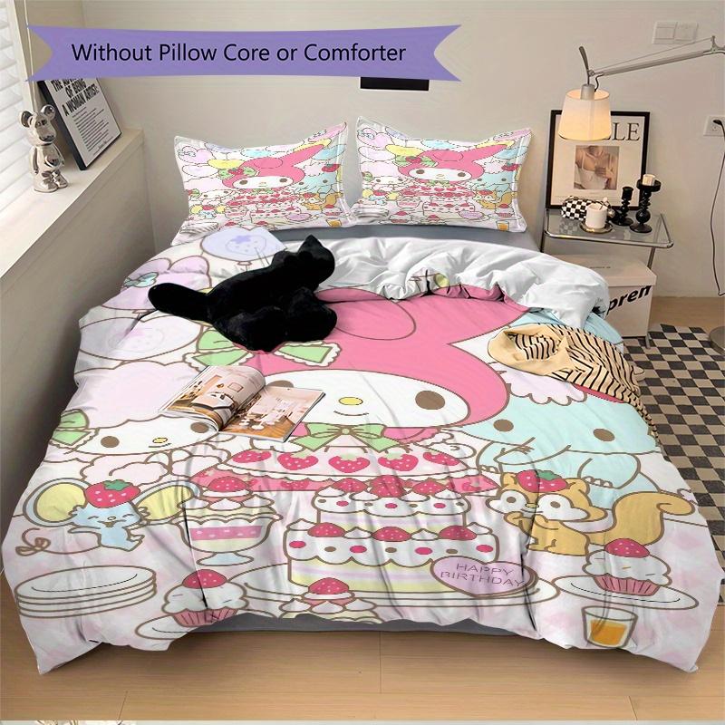 3pcs Happy Birthday My Melody Quilt Set - Soft and Comfortable Bedroom, Guest Room and Dorm Decor Bedding Set 1 Quilt Cover + 2 Pillowcases.W041