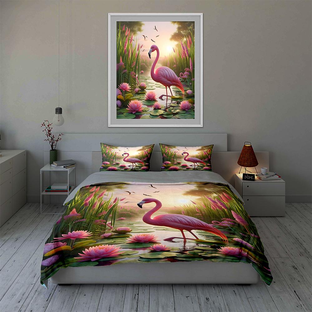 Flamingo Water Scenery. Bedding Duvet Cover Sets Duvet Covers Pillowcases Gifts (1 * Duvet Cover 2 * Pillowcases, Without Duvet Insert)