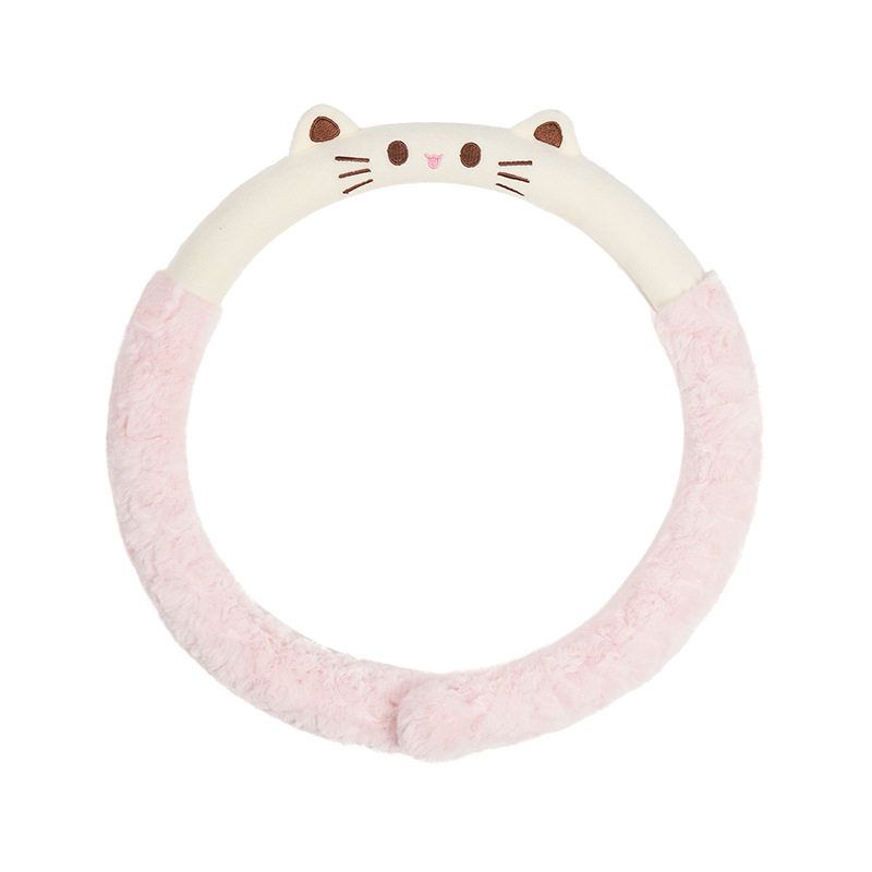Women's Car Steering Wheel Cover Winter Cute Cat Car Handle Cover Plush Warm Comfortable Non-Slip Car Handle Cover