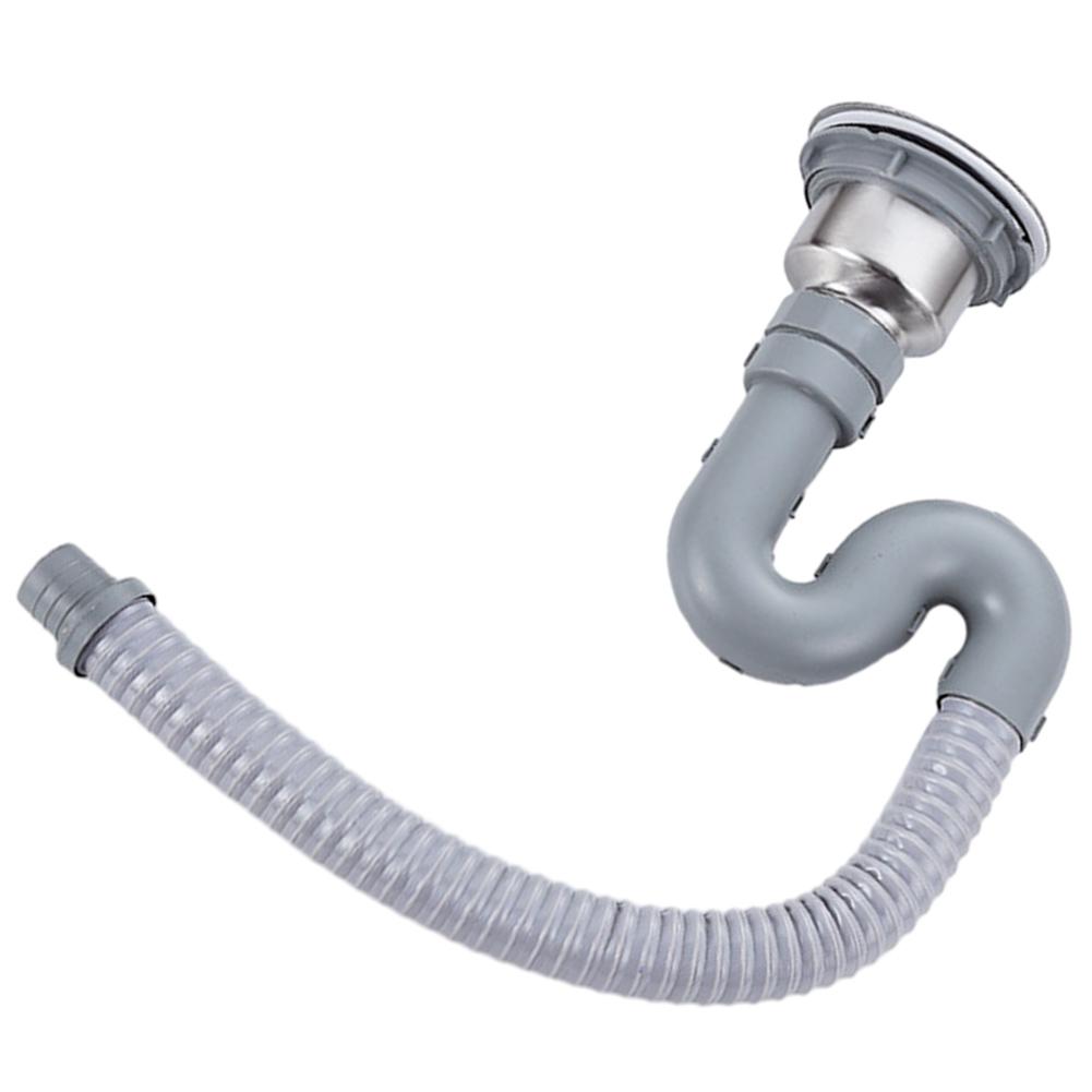Single Tank Drain Sink Strainer Head S Bend Storage Water Stainless Steel Uninstall 45cm Drain Kit Kitchen Sink