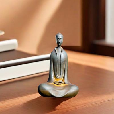 Japanische Eisen Zazen Buddha Figur Miniatur Gusseisen Mönch Statue Desktop Meditation
