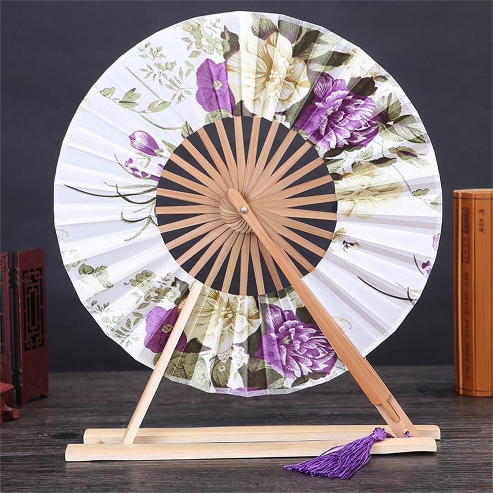 New Japanese Sakura Flower Pocket Folding Hand Fan Round Circle Party Decor Gift Bamboo Windmill Folding Fan Chinese Fans
