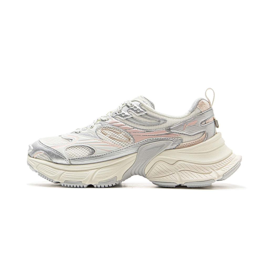 New LiNing Star Shock Absorbers Slip Resistant, Abrasion Resistant, Breathable Low Top Chunky Sneakers Women's White Silver AGCV110-3