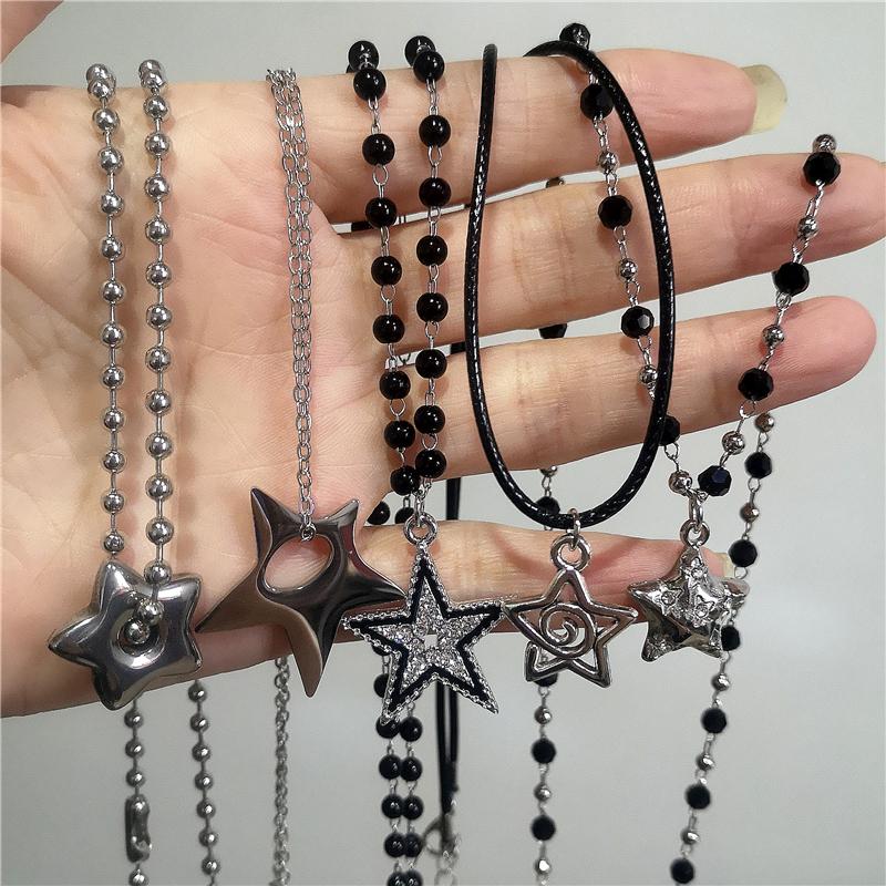 Simple Trendy Star Hollow Choker Necklace Pendant Neck Jewelry Grunge Charm Accessories Women Men's Fashion Party Chain Necklace