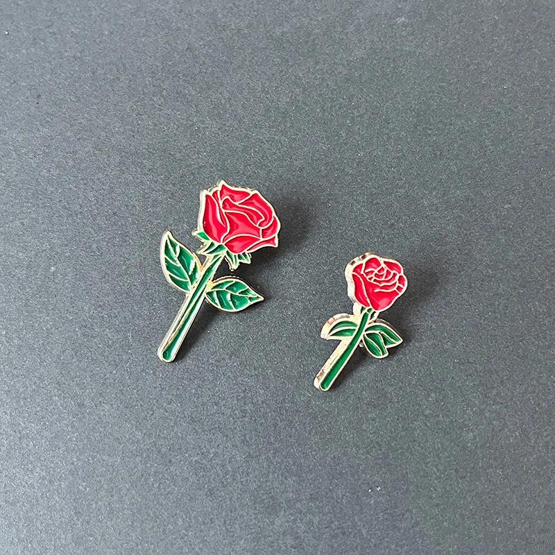 Beautiful Red Rose Brooches Fashionable Gold Color Metal Decorative Pins Clothes Pencil Bag Ornaments