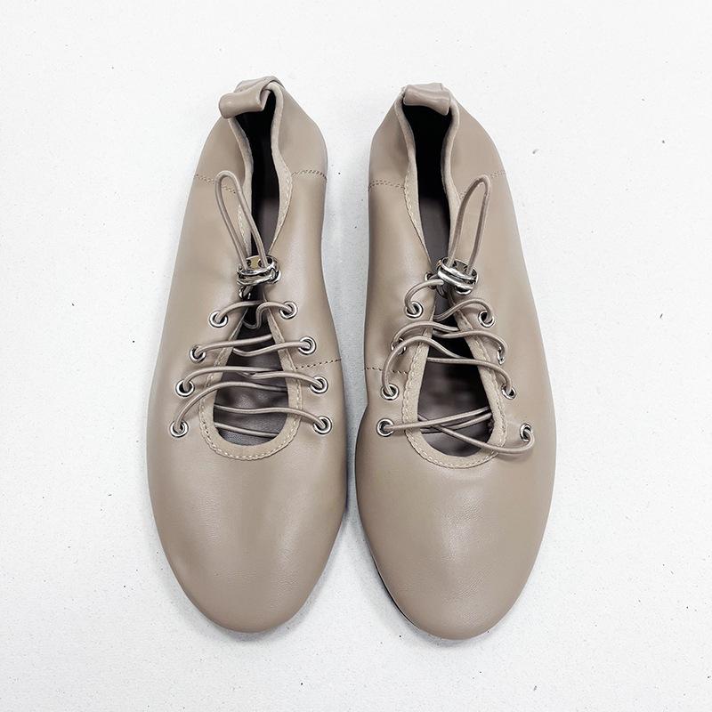 Fashion NEW Spring Lace Up Women's Shoes Soft Leather Outdoor Casual Ballet Flats Walking Large Gize Brand Comfortable Ladies Loafers