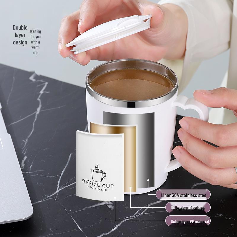 Isolierter Kaffeebecher aus 304 Edelstahl mit Deckel - Doppelschichtig, tragbar, farbiger Becher für Büro- oder Außengebrauch.