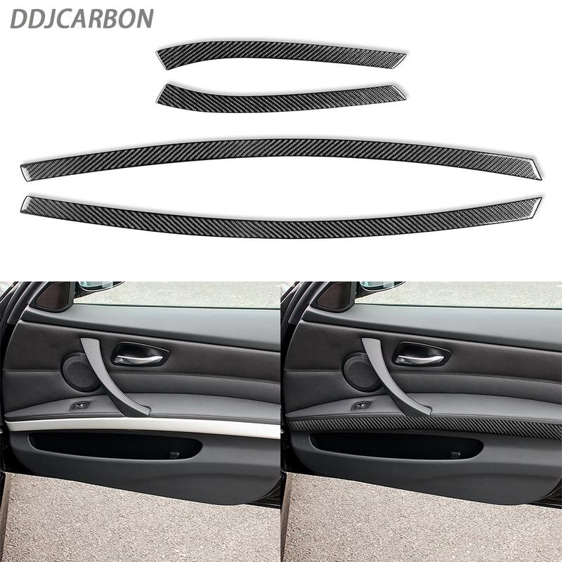 For BMW 3 Series E90 2006-2011 Carbon Fiber Door Inner Armrest Panel Trim Strips Interiors Car Accessories Decoration Sticker