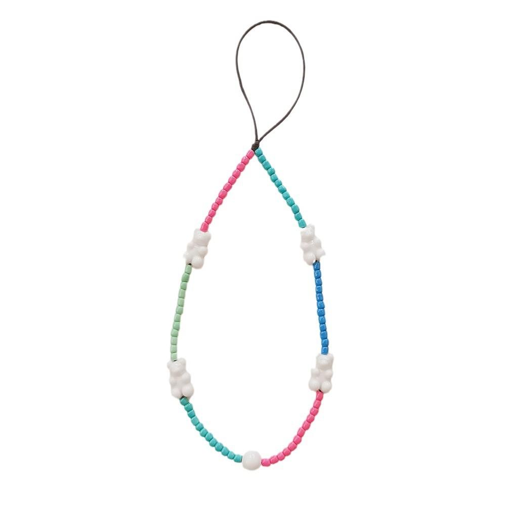 INS wind colored rice beads cute bear anti-lost hand carry new fashion chain short mobile phone chain