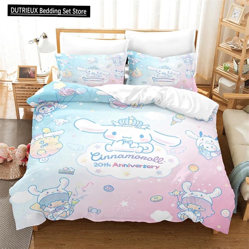 Dekbedovertrek Collectie Cartoon Cinnamoroll Kawaii Dekbedhoes Kussensloop Collectie Kinderen Meisjes Comfort Bed Collectie Enkel Dubbel King Size US Full(200x230cm)