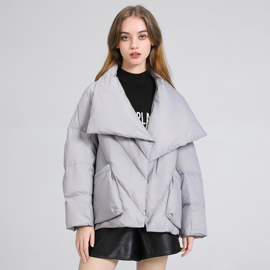 Quality goose down jacket women's short loose large size thickened warm large lapel design jacket