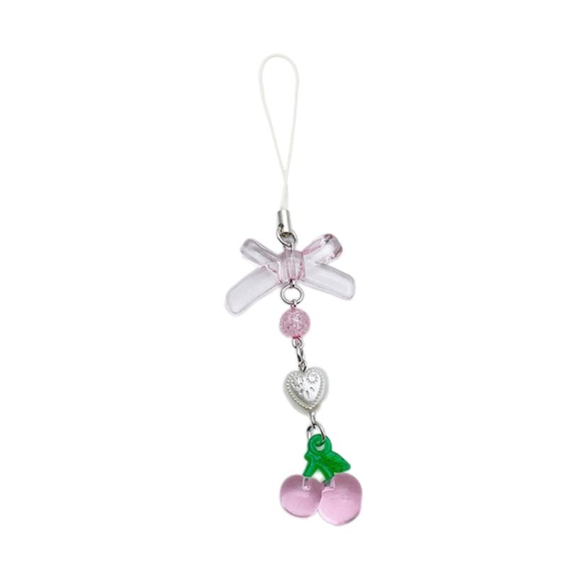 

Simple Cherry Strawberry Charm Pendant Chain Phone Strap Pocket Keychain Strap Hangings Decoration for Key Bag Purse 1 розовый