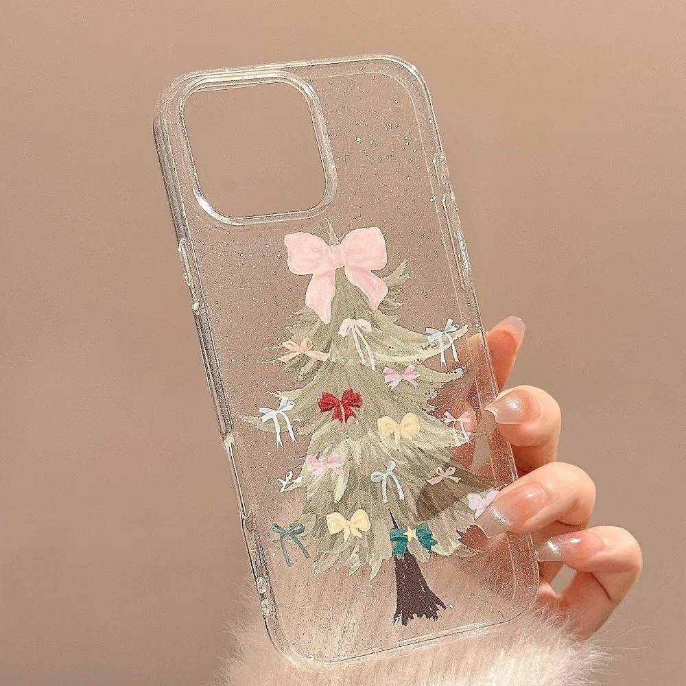 Bowknot Christmas Tree Pattern Bling Glitter Phone Case for iPhone 17AIR 16 15 14 13 12 11 PRO MAX MINI XS XR 7 8 PLUS Y2K Cover