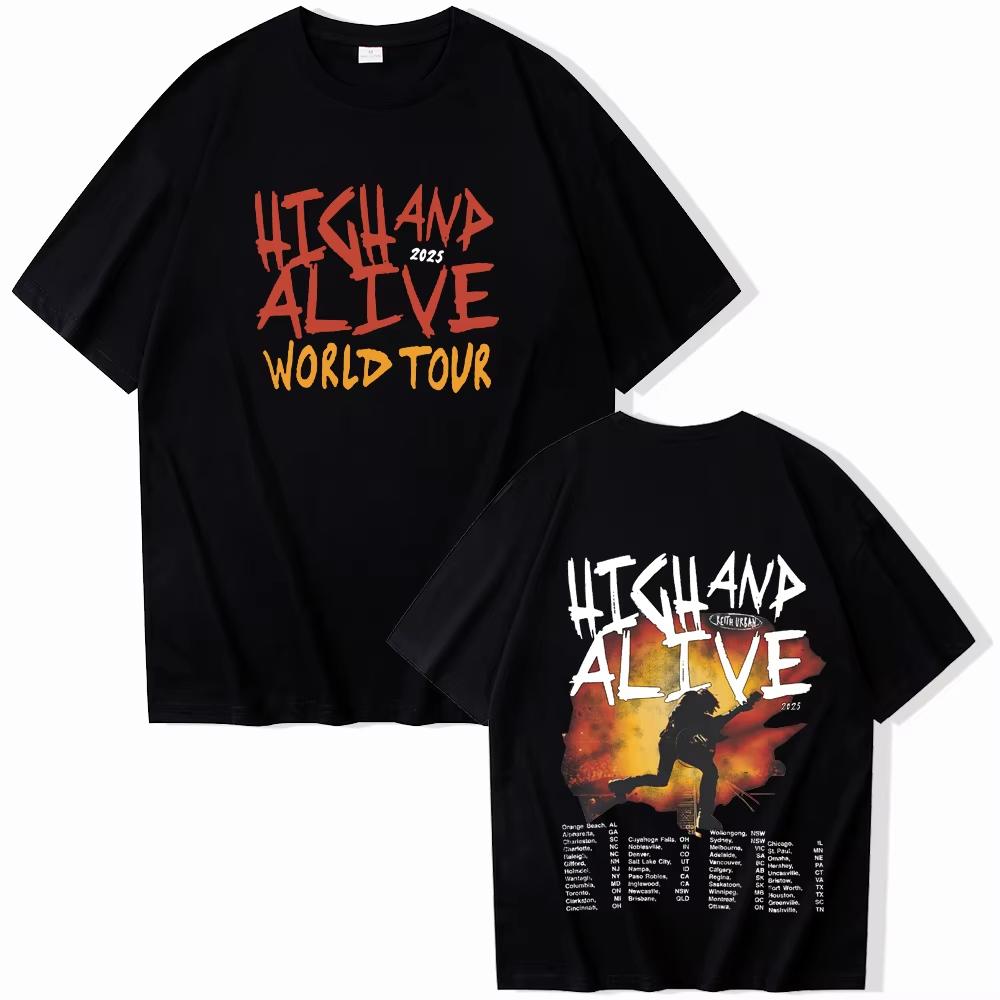 Keith-Urban High and Alive Tour 2025 Sommer-T-Shirt Harajuku Rundhals-Freizeithemd Geschenk Herren- und Damen-Sommer-T-Shirt