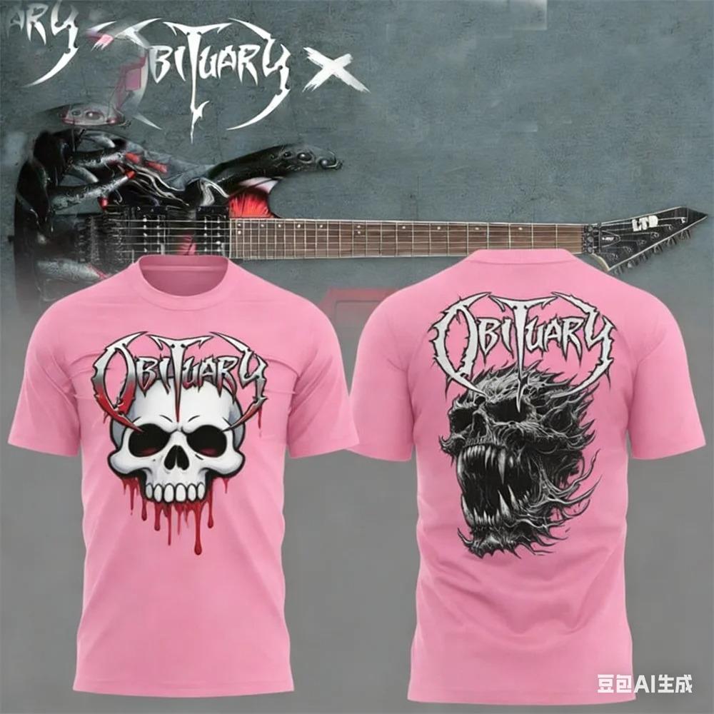 Letnia męska koszulka New Rock Obituary Zespół czaszki Nadruk Koszulka Mężczyźni Kobiety Moda Oversize Krótki rękaw Koszulka Graficzna Koszulka