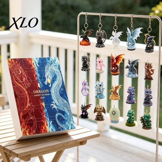 Holiday Party Favors Dragon Advent Calendar, 2D Christmas Countdown Box with Calendar Acrylic Pendants, Festive Tree Hanging Decor, Gift Set