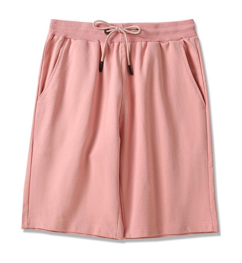 Men s Casual Loose Fit Summer Cotton Shorts, 260g Hong Kong Style, Slimming Drawstring Sports Design 5XL розовый