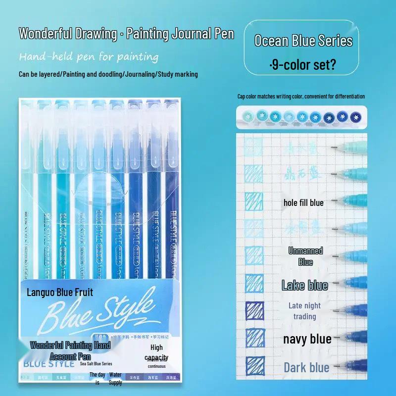 Morandi Color Large Capacity Blue Fruit Journal Pen - Colored Neutral Pen for Note-Taking and Highlighting