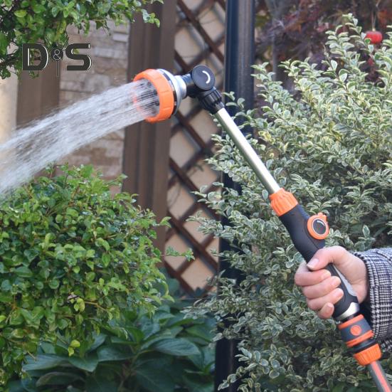 Watering Wand with Button Flow Control 8 Spray Modes Metal Sprinkler Wand Hose Nozzle Sprayer with Long Pole for Garden Lawn