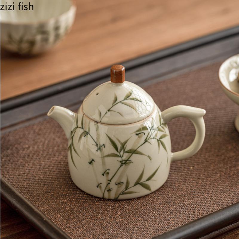 Bamboo Patterned Ceramic Teapot Single Pot Kung Fu Tea Set Teas Maker Filter Kettle Tea Kettle Teas Making Utensils Teaware Tool