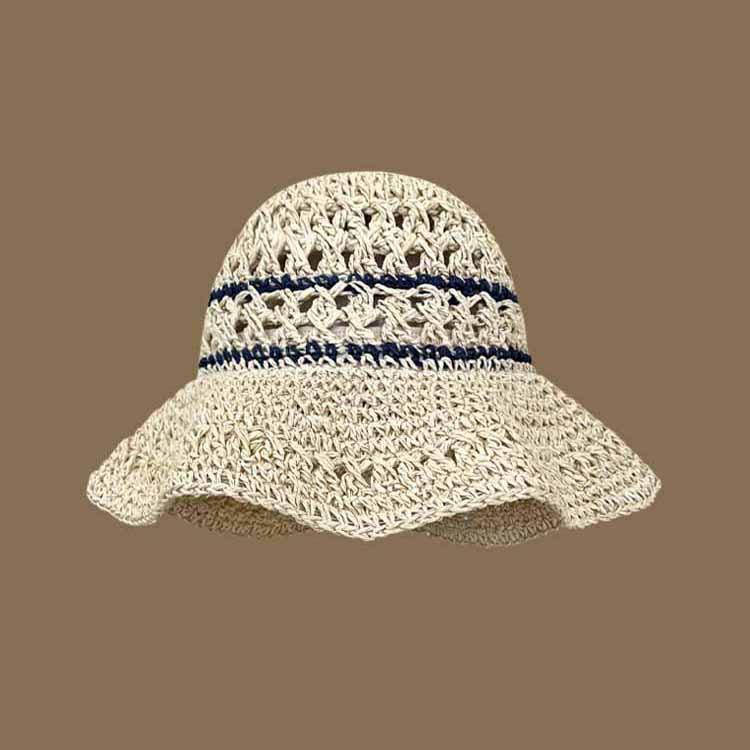 Летние Шляпы Для Женщин В Полоску Ажурная Солнцезащитная Шляпа Складная Солнцезащитная Кепка Рыбака Шляпа-Ведро Для Морского Путешествия Солнцезащитная Шляпа Пляжные Аксессуары 56-58cm