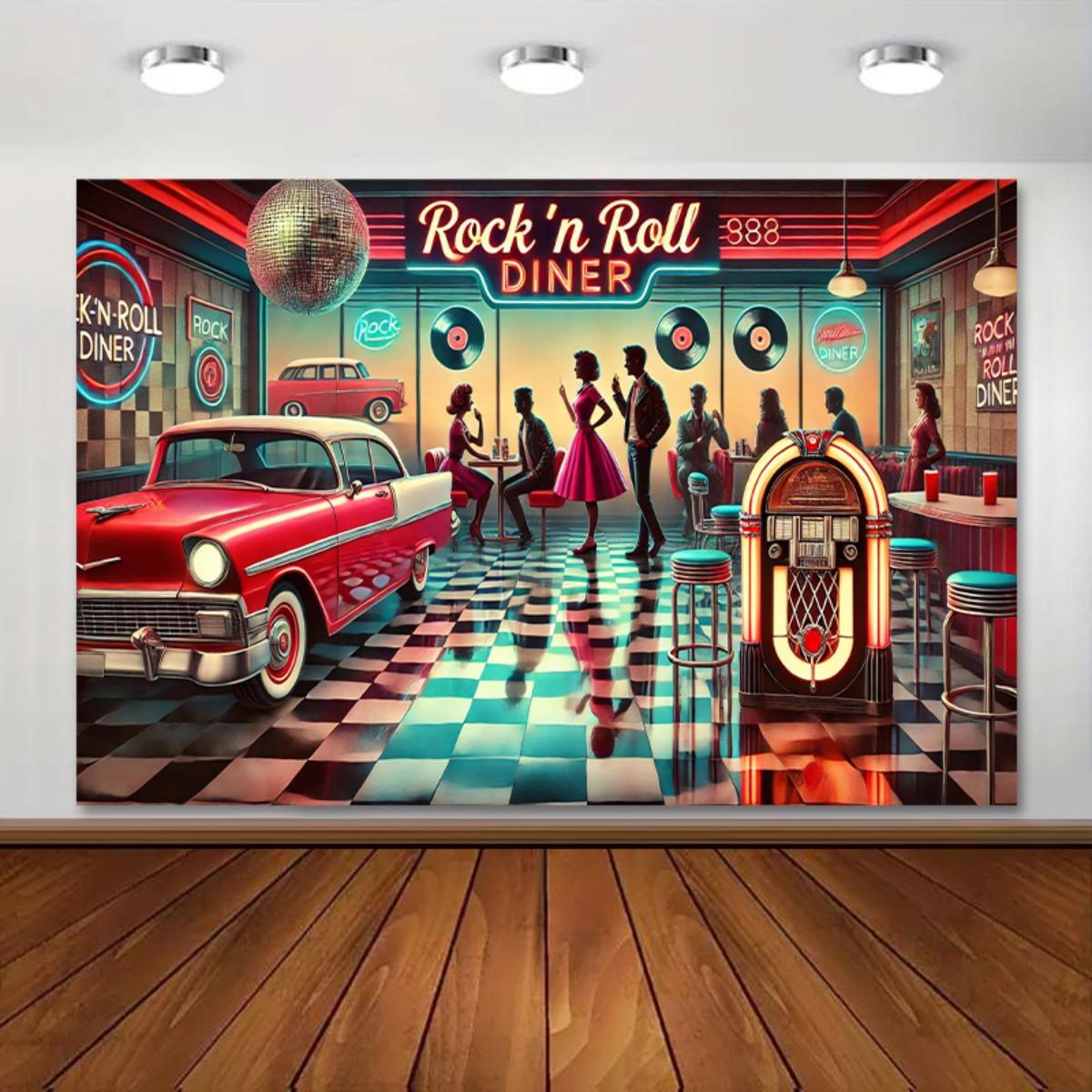 2D plane, 1 large retro 1950s/60s rock restaurant wall decoration - retro 1950s/1960s party decoration (as the picture,100x150cm)