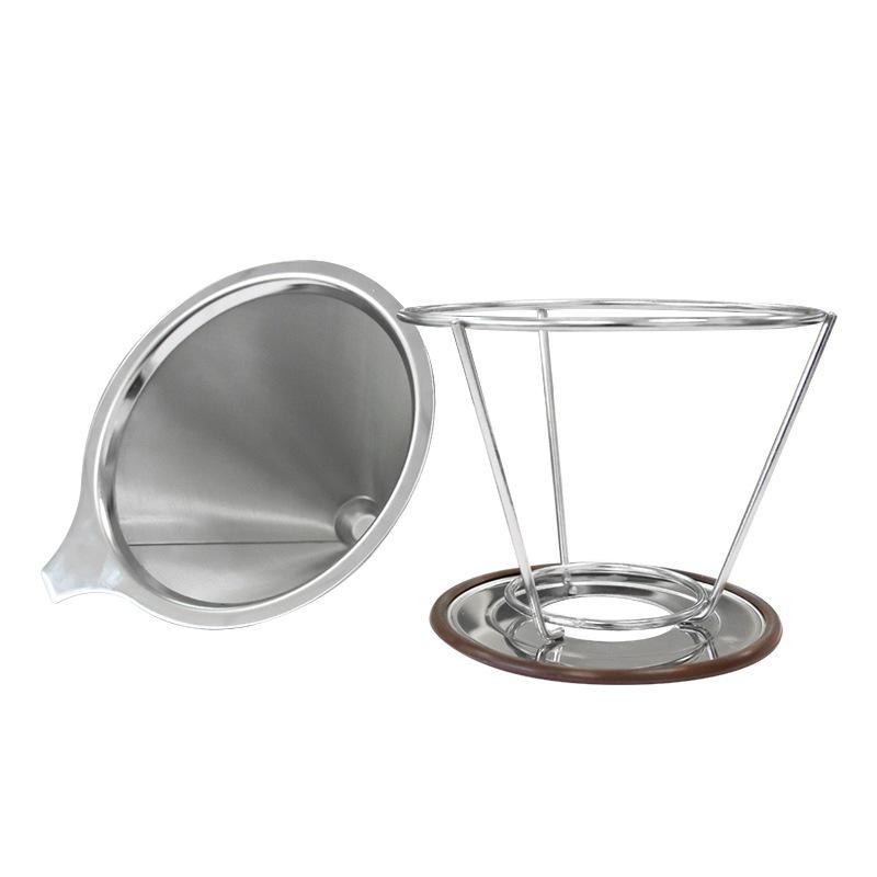 304 Stainless Steel Double-Layer Coffee Filter with Stand - Paper-Free Drip Funnel for Hand-Brewed Coffee