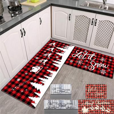 Plaid Christmas Tree Merry Christmas Kitchen Mats Set Of 2, Winter Home Decor Low-key Kitchen Rugs