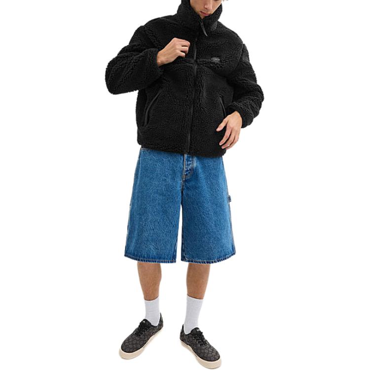 Coach Logo Letter Zipper High Neck Fleece Jacket Men jackets Black CT735-BLK