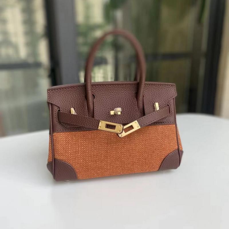 Nowa torba ze skóry bydlęcej z płócienną wełnianą platynową torbą w blokach kolorów i kontrastową torebką ze skóry bydlęcej diagonalny krzyż modna damska torba