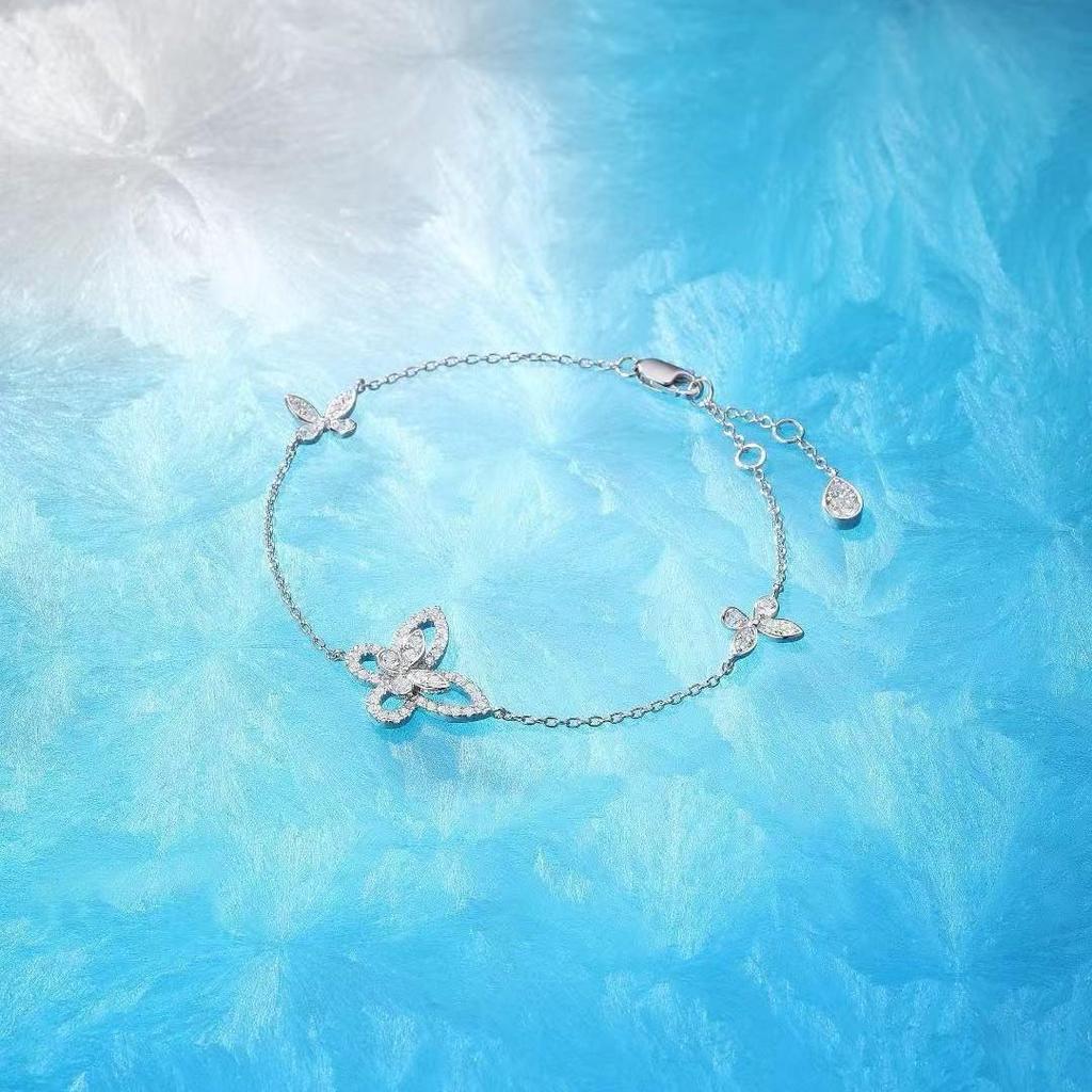 High-End 925 Silver Butterfly Bracelet with Inlaid Diamonds: Elegant, Versatile, and Hollowed-Out Design for Women.