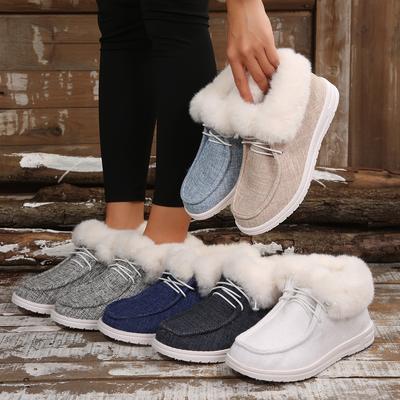 Fashion Women Boots Warm Winter New Plush Ankle Snow Boots Women Flat Casual Cotton Shoes Ladies Solid Round Toe Loafers Shoes for Women