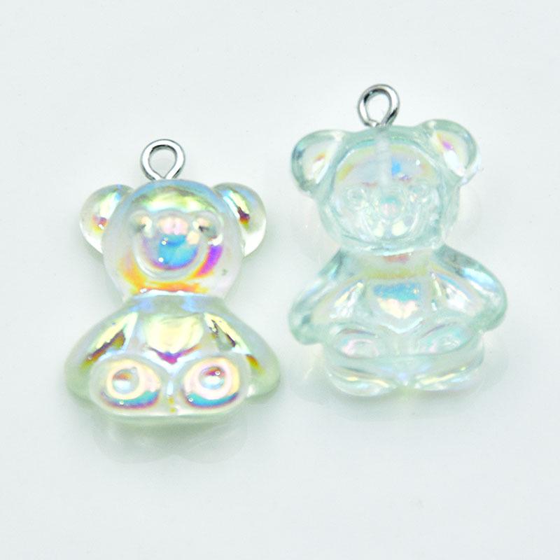 Colorful Resin Cartoon Bear Keychain: Cute Electroplated AB Pendant for DIY Jewelry